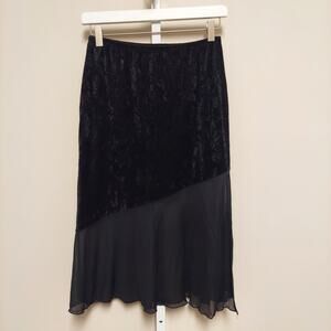 Vtg Los Angeles Express M Black Velvet Sheer Midi Skirt Whimsigoth Goth Fairy
